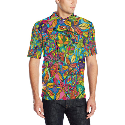 Psychedelic Trippy Flower Print Men Polo Shirt