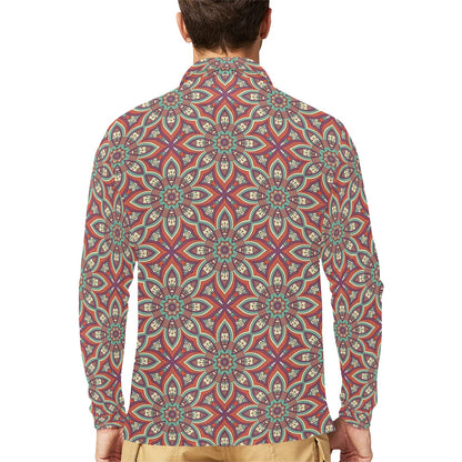Bohemian Pattern Print Design 03 Long Sleeve Polo Shirt For Men's
