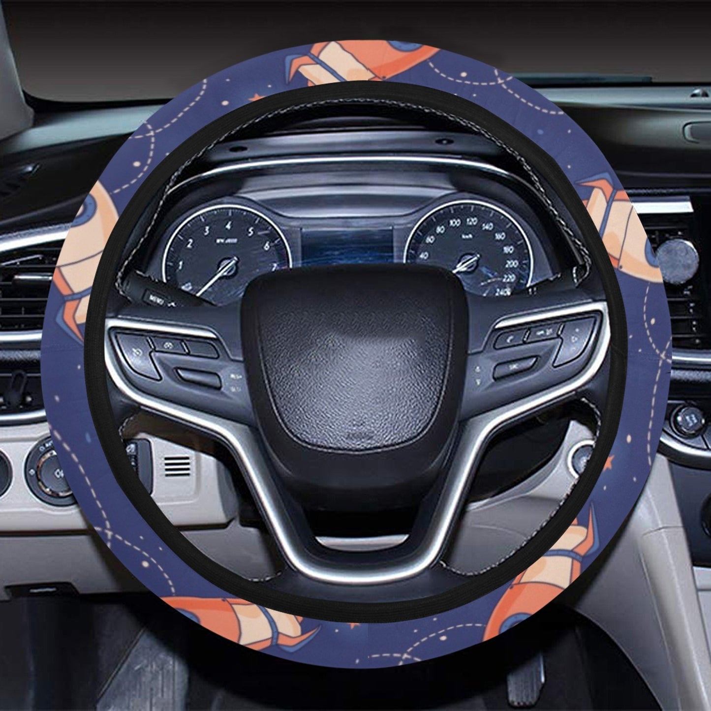 Space Astronaut Rocket Print Design LKS304 Steering Wheel Cover with Elastic Edge