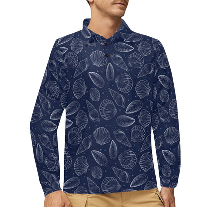 Seashell Print Design LKS3011 Long Sleeve Polo Shirt For Men's