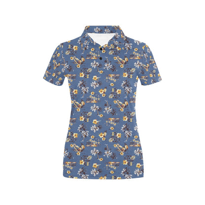 Hawaiian Flower Blue Print Women's Polo Shirt