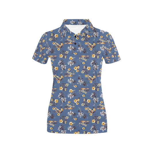 Hawaiian Flower Blue Print Women's Polo Shirt