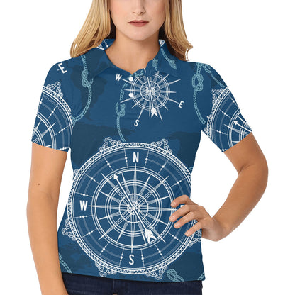 Nautical Compass Print Women's Polo Shirt