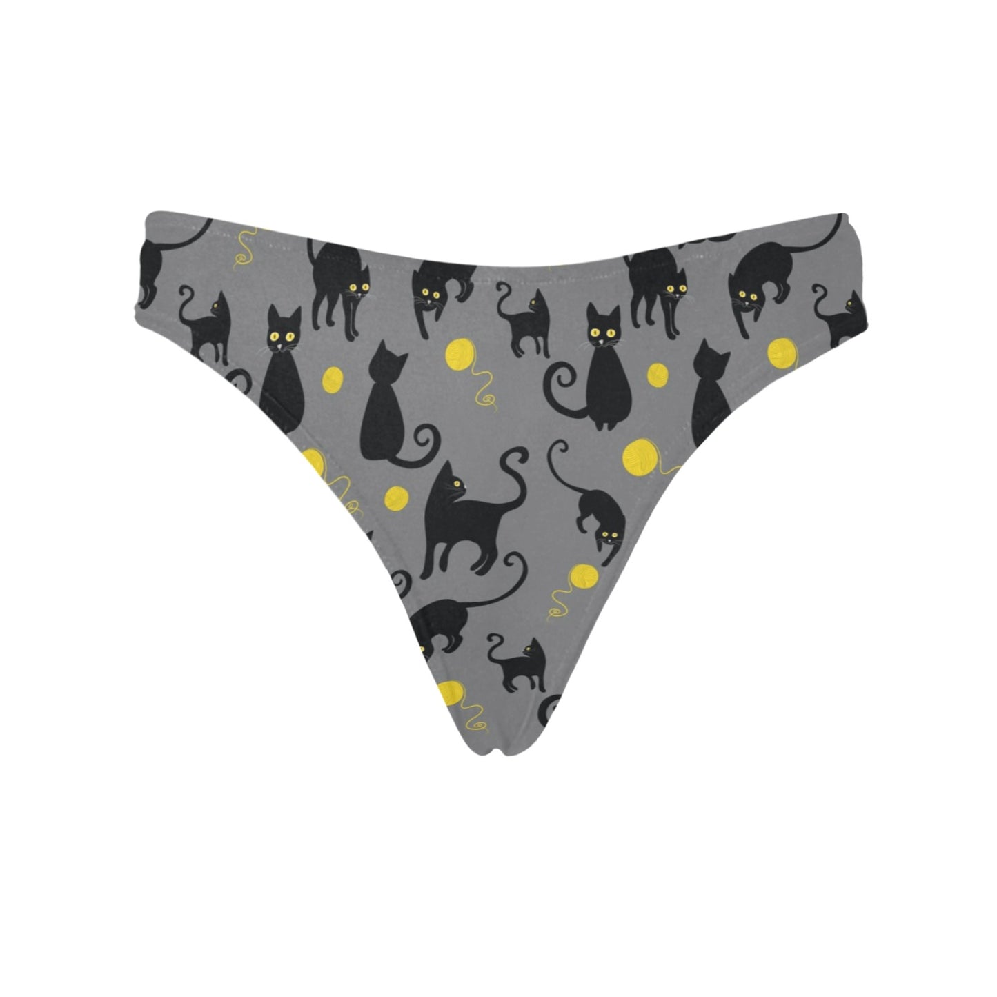 Black Cat Yellow Yarn Print Pattern Women's Thongs