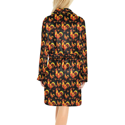 Rooster Print Themed Women's Fleece Robe