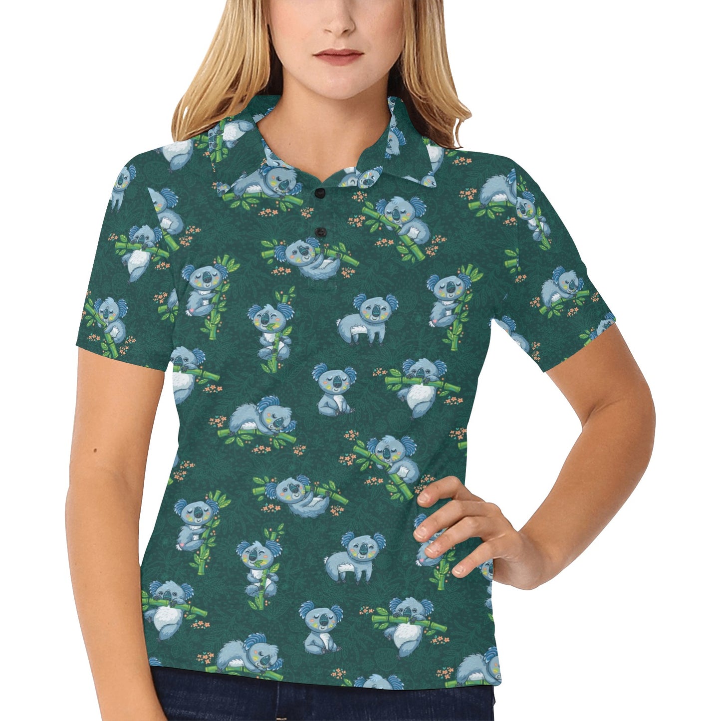 Koala Blue Design Print Women's Polo Shirt