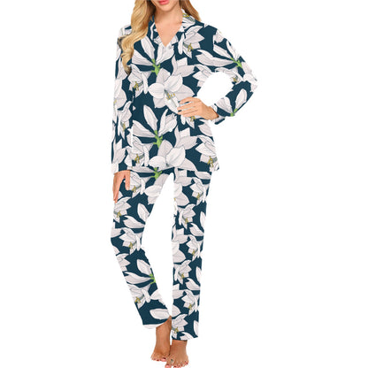 Amaryllis Pattern Print Design 01 Women's Long Pajama Set