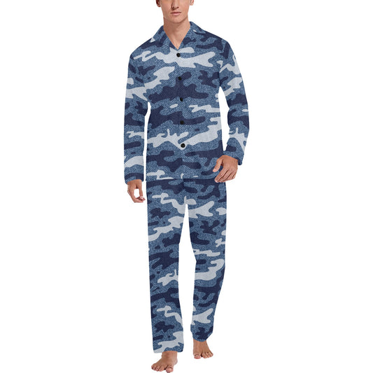 Jean Camouflage Pattern Print Design 05 Men's Long Pajama Set