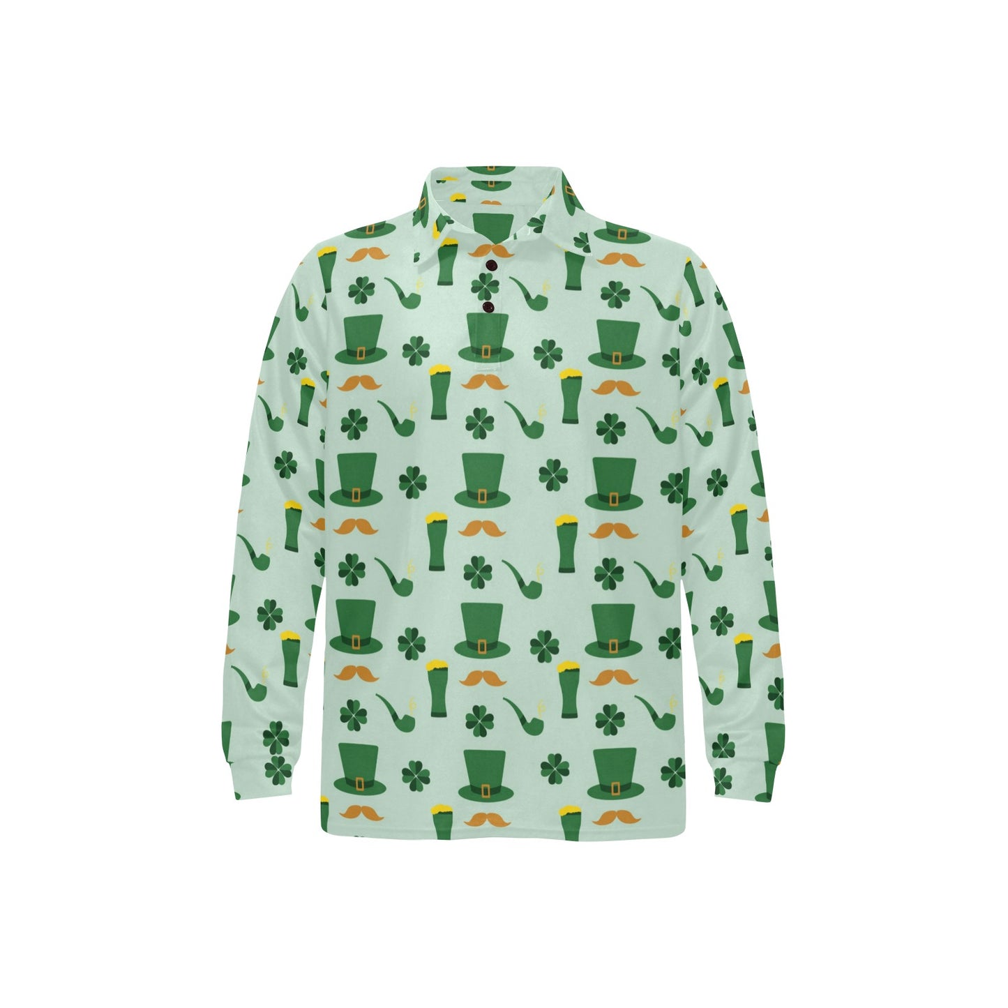 St Patricks Day Print Design LKS304 Long Sleeve Polo Shirt For Men's