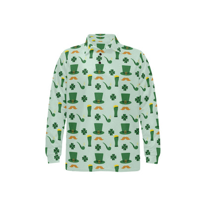 St Patricks Day Print Design LKS304 Long Sleeve Polo Shirt For Men's
