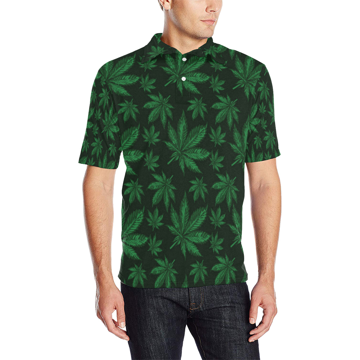 Pot Leaf Pattern Print Design A04 Men Polo Shirt