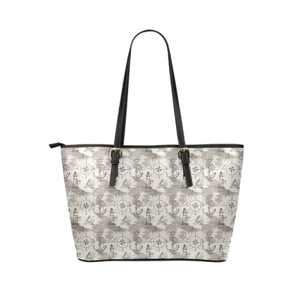 Nautical Map Design Themed Print Leather Tote Bag