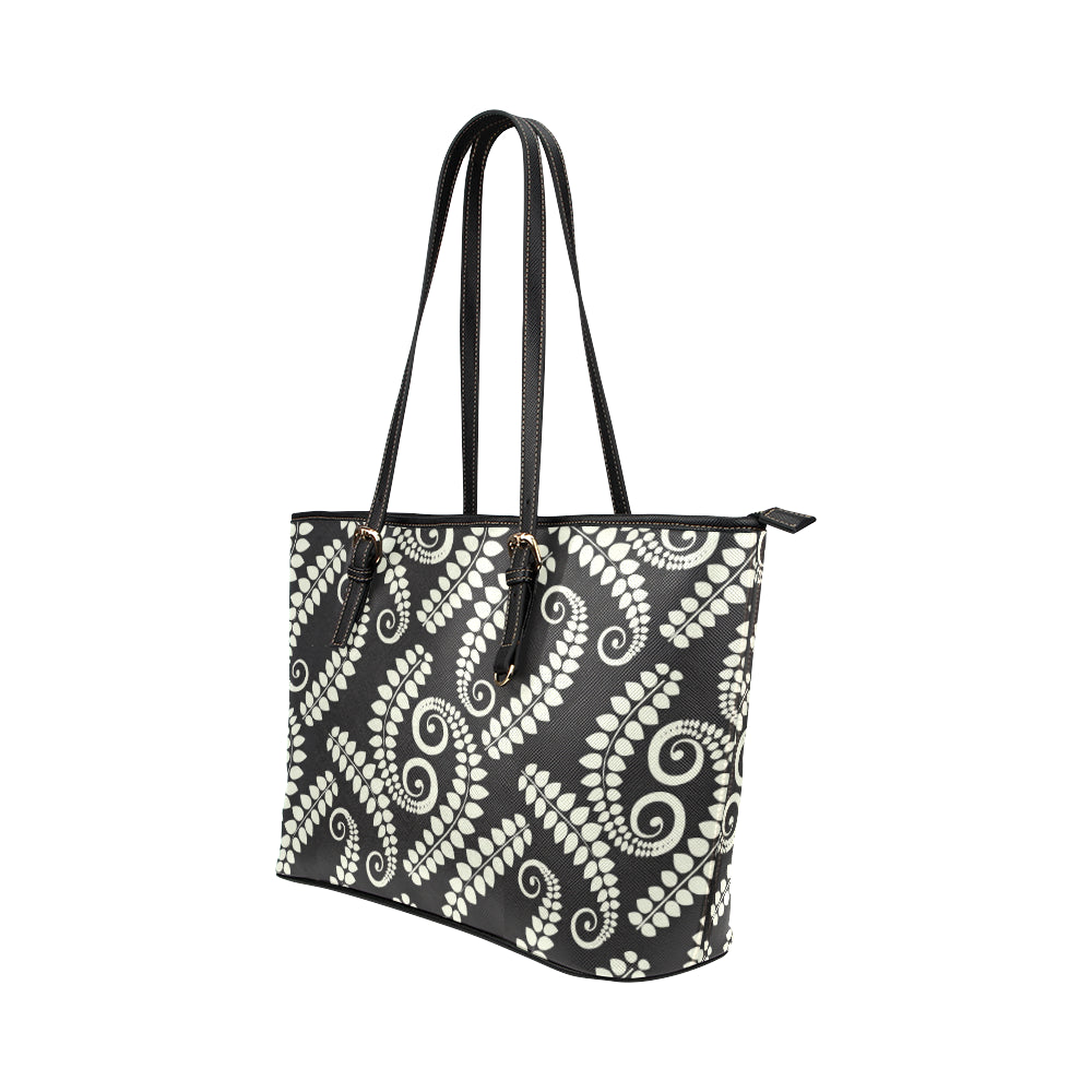 Fern Leave Print Pattern Leather Tote Bag