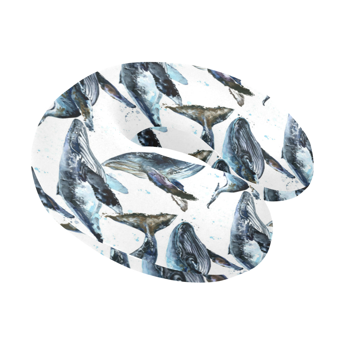 Blue Whale Pattern Print Design 03 U-Shaped Travel Neck Pillow