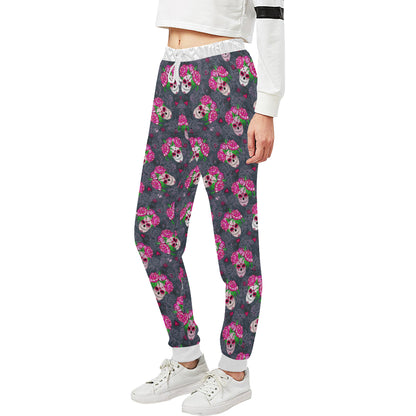 Sugar Skull Pink Rose Themed Print Unisex Sweatpants