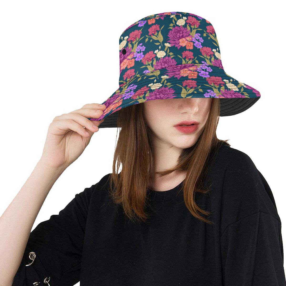 Dahlia Pattern Print Design DH01 Unisex Bucket Hat