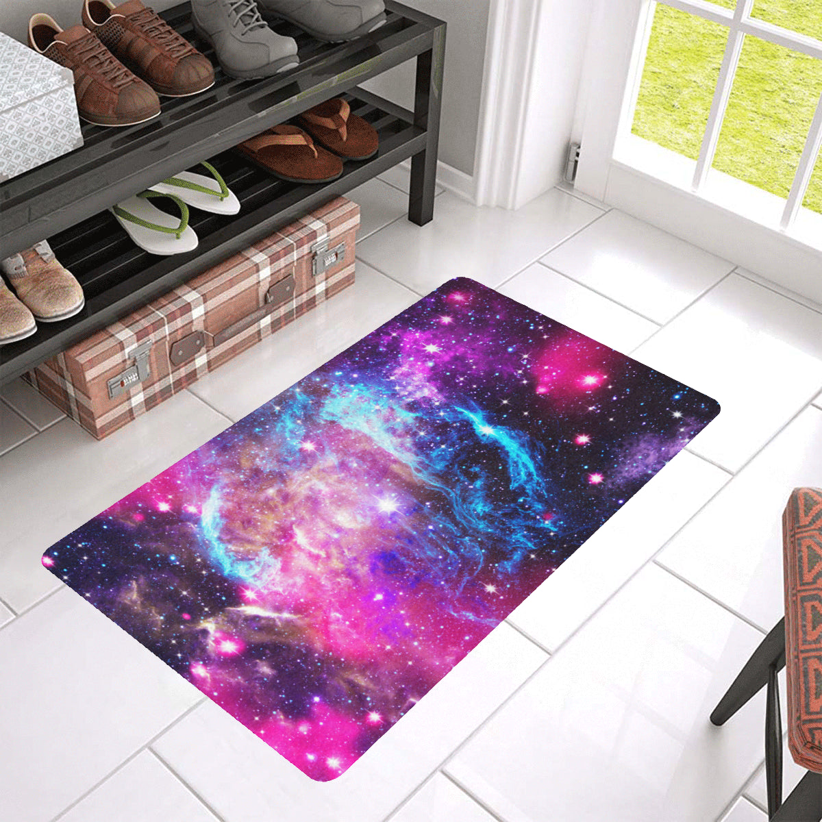 Galaxy Night Purple Space Print Rubber Doormat