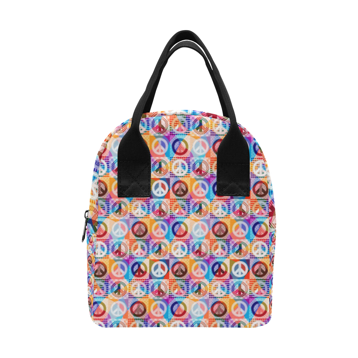 Peace Sign Patchwork Design Print Insulated Lunch Bag