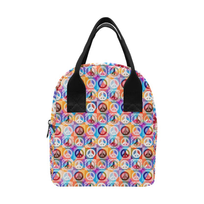 Peace Sign Patchwork Design Print Insulated Lunch Bag