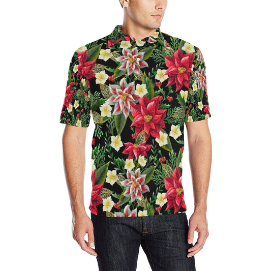 Poinsettia Pattern Print Design POT05 Men Polo Shirt