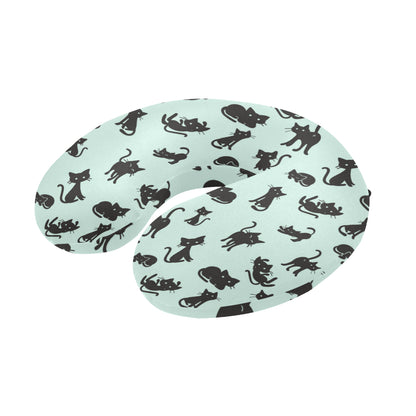 Black Cat Pattern Print Design 04 U-Shaped Travel Neck Pillow