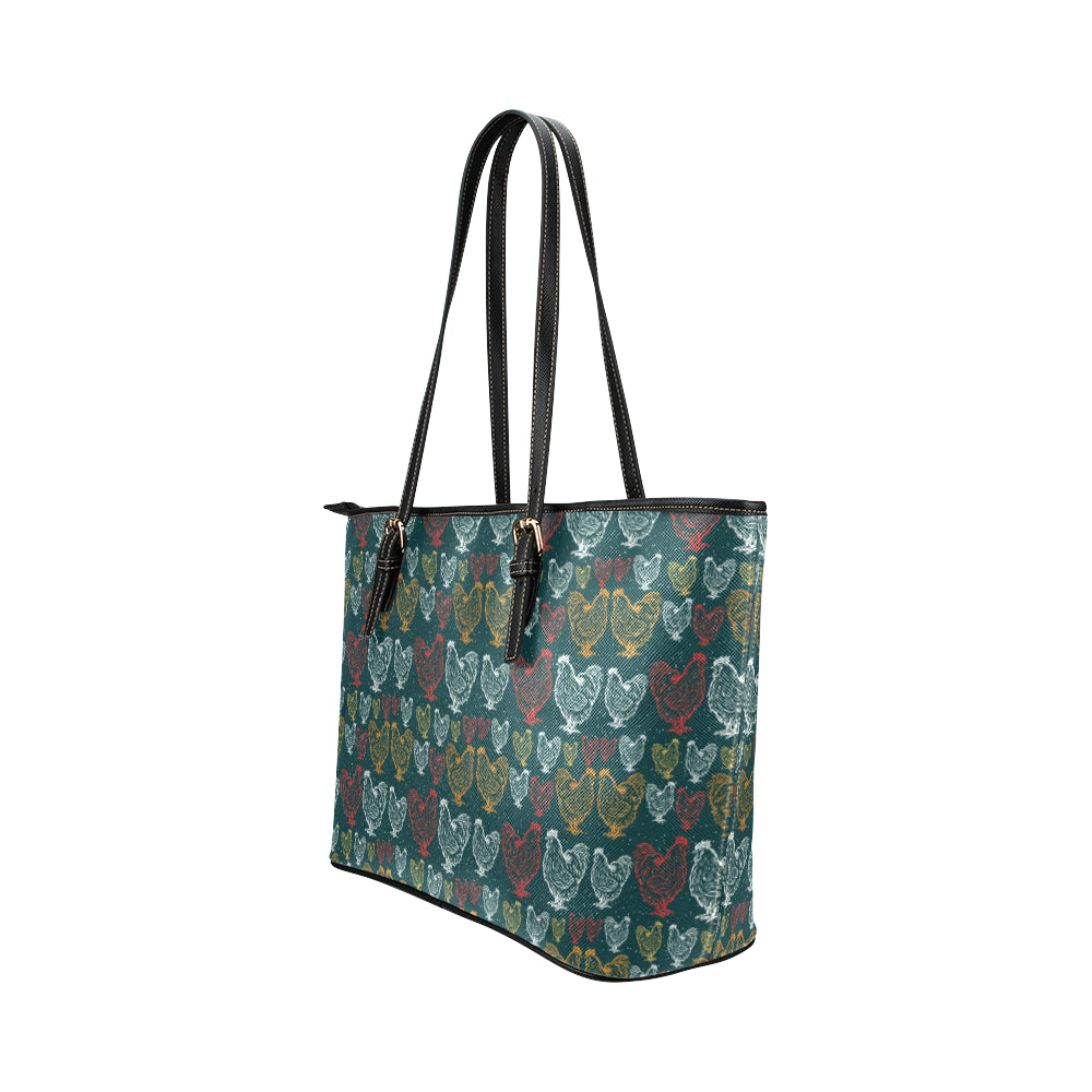 Rooster Hand Draw Design Leather Tote Bag