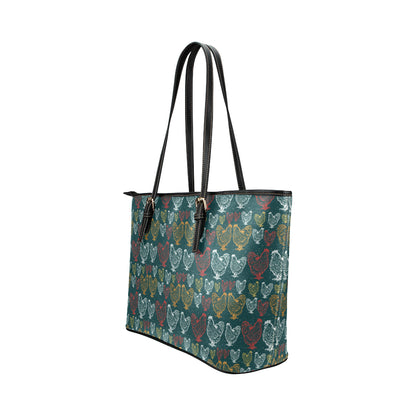 Rooster Hand Draw Design Leather Tote Bag