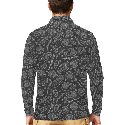 Steak Print Design LKS301 Long Sleeve Polo Shirt For Men's