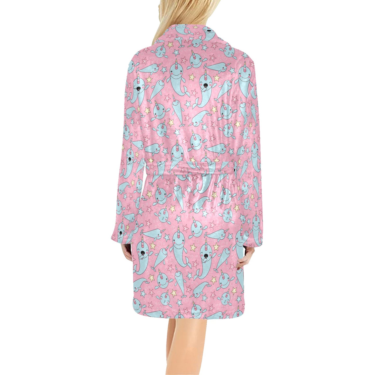 Narwhal Cartoon Cute Print Women's Fleece Robe