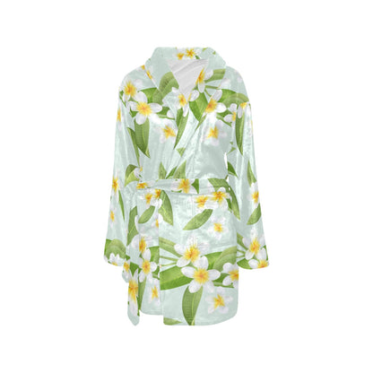 Yellow Plumeria Pattern Print Design PM024 Women's Fleece Robe