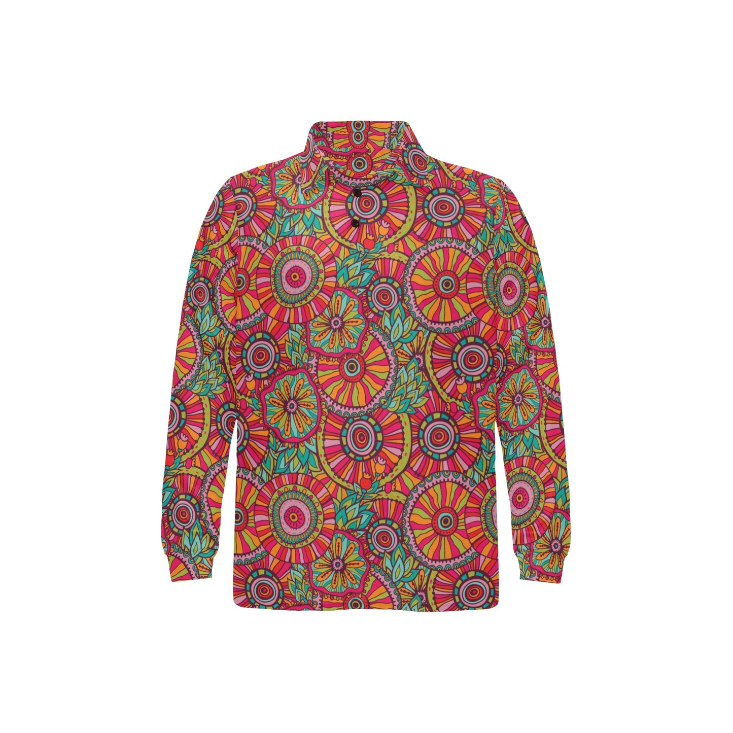 Boho Pattern Print Design 01 Long Sleeve Polo Shirt For Men's