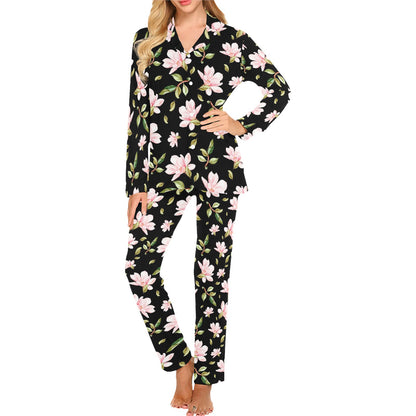 Magnolia Pattern Print Design MAG01 Women's Long Pajama Set