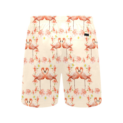 Flamingo Hibiscus Print Pattern Men's Swim Trunks Beach Shorts