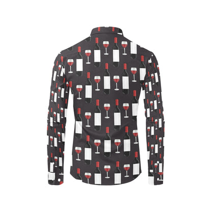 Wine Print Design LKS309 Men's Long Sleeve Dress Shirt