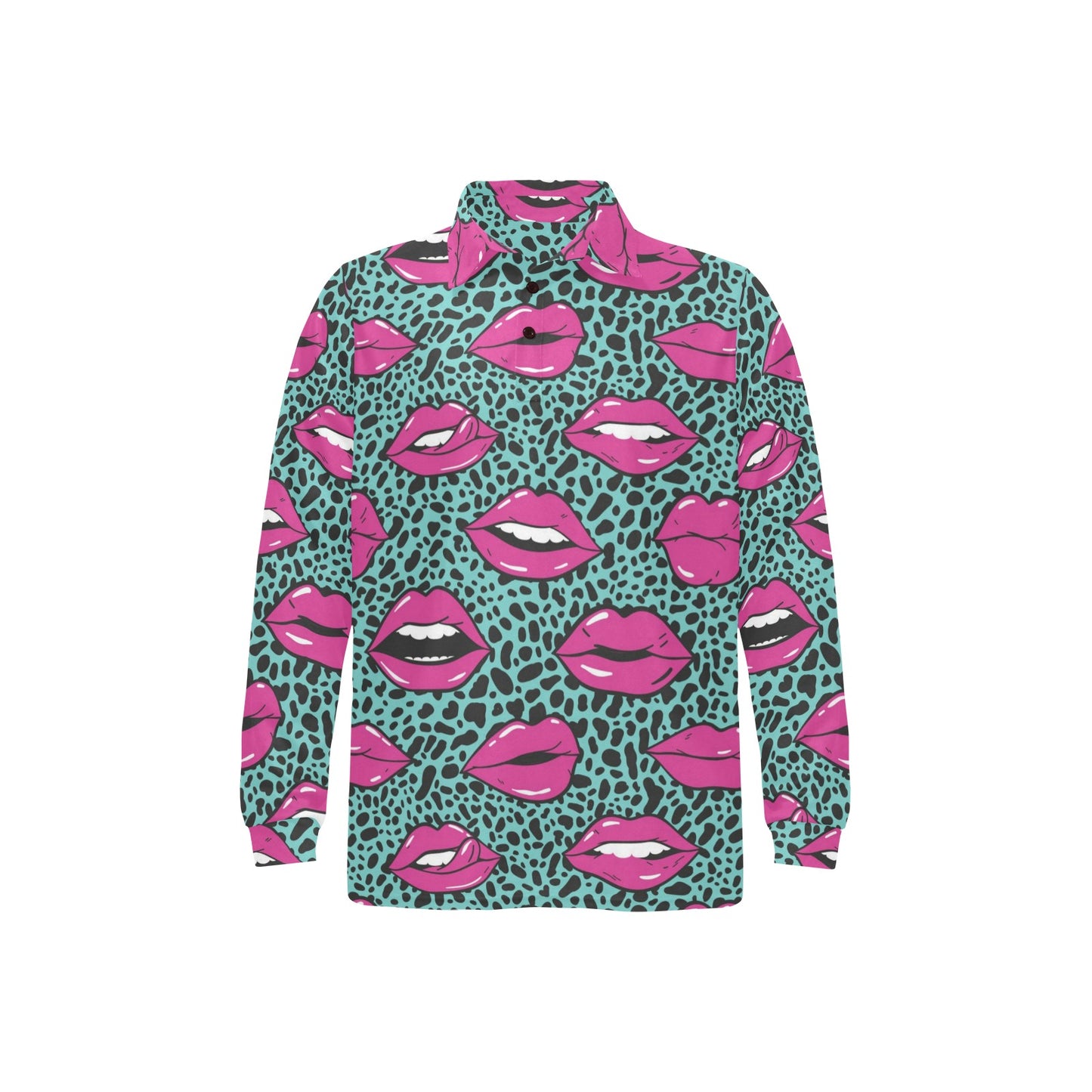 Lip Pattern Print Design 04 Long Sleeve Polo Shirt For Men's