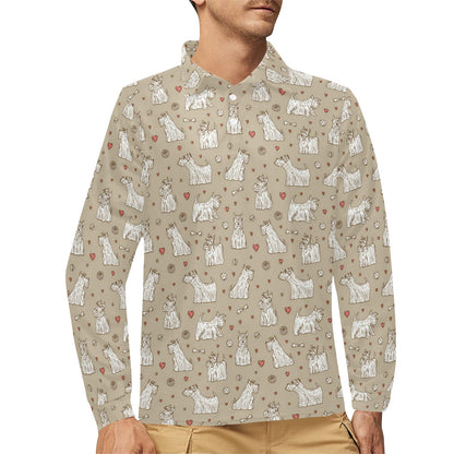 Scottish Terriers Print Design LKS3017 Long Sleeve Polo Shirt For Men's