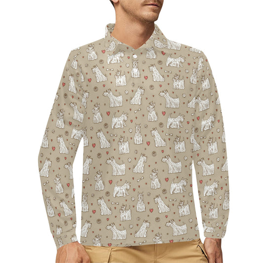 Scottish Terriers Print Design LKS3017 Long Sleeve Polo Shirt For Men's