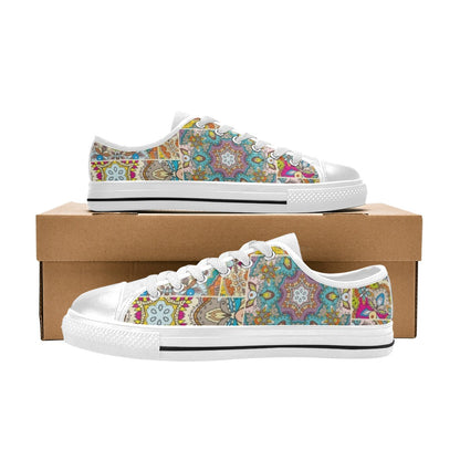 Patchwork Print Design LKS402 Women's White Low Top Shoes