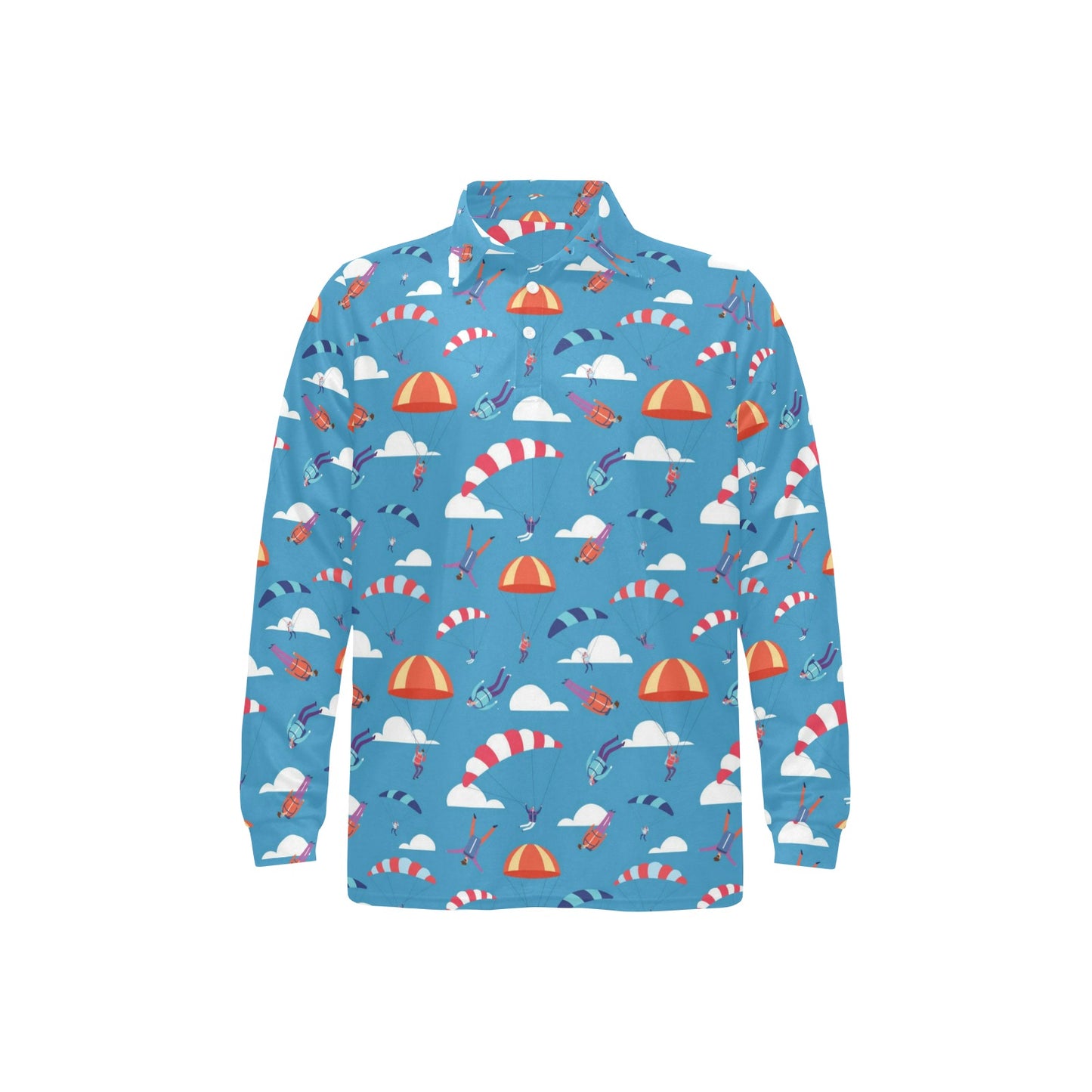 Skydiving Pattern Print Design 03 Long Sleeve Polo Shirt For Men's