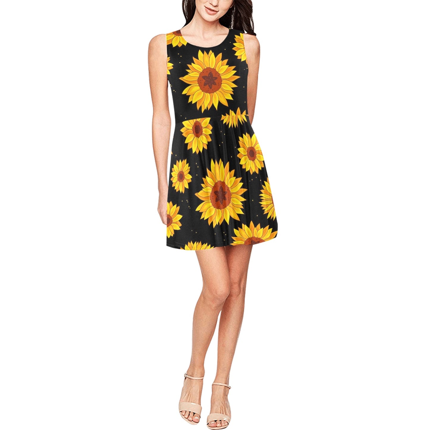 Sunflower Pattern Print Design SF09 Sleeveless Dress