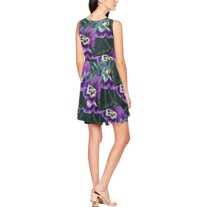 Pansy Pattern Print Design PS07 Sleeveless Dress