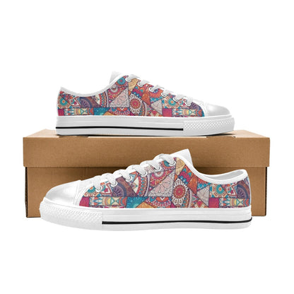 Patchwork Print Design LKS401 Women's White Low Top Shoes