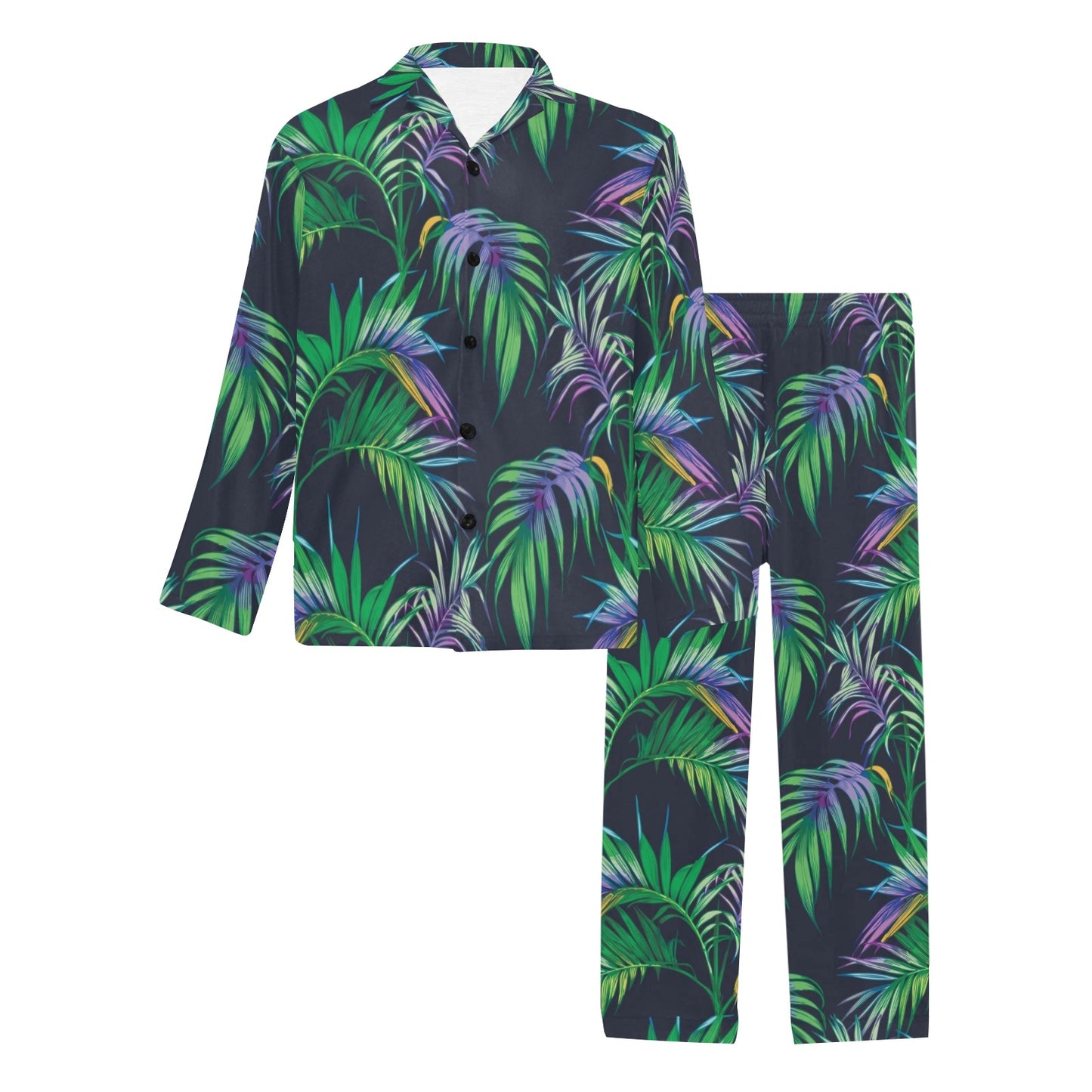 Palm Leaves Pattern Print Design PL04 Men's Long Pajama Set