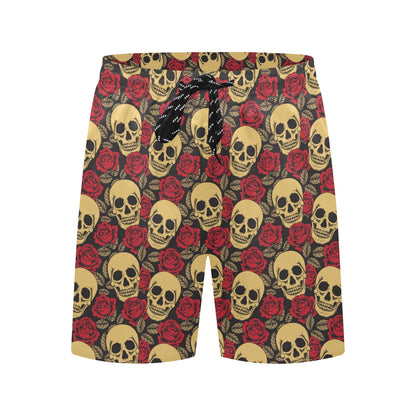 Skull And Roses Print Design LKS302 Men's Swim Trunks Beach Shorts