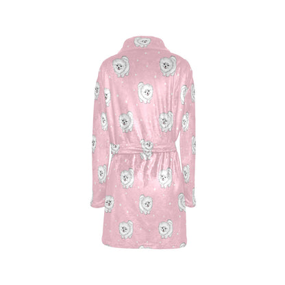 Pomeranians Pattern Print Design A02 Women's Fleece Robe