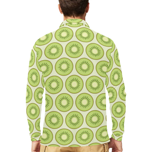 Kiwi Pattern Print Design KW02 Long Sleeve Polo Shirt For Men's