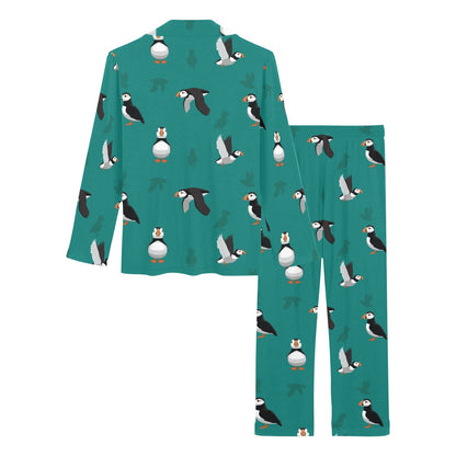 Puffin Pattern Print Design A02 Women's Long Pajama Set