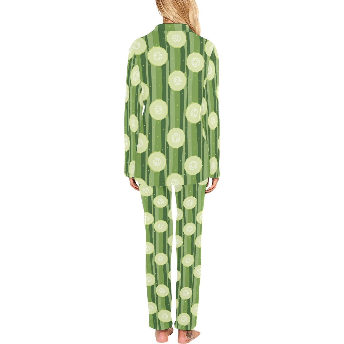 Cucumber Pattern Print Design CC03 Women's Long Pajama Set