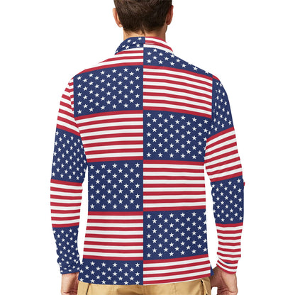 Patriotic US Flag Pattern Print Design A03 Long Sleeve Polo Shirt For Men's
