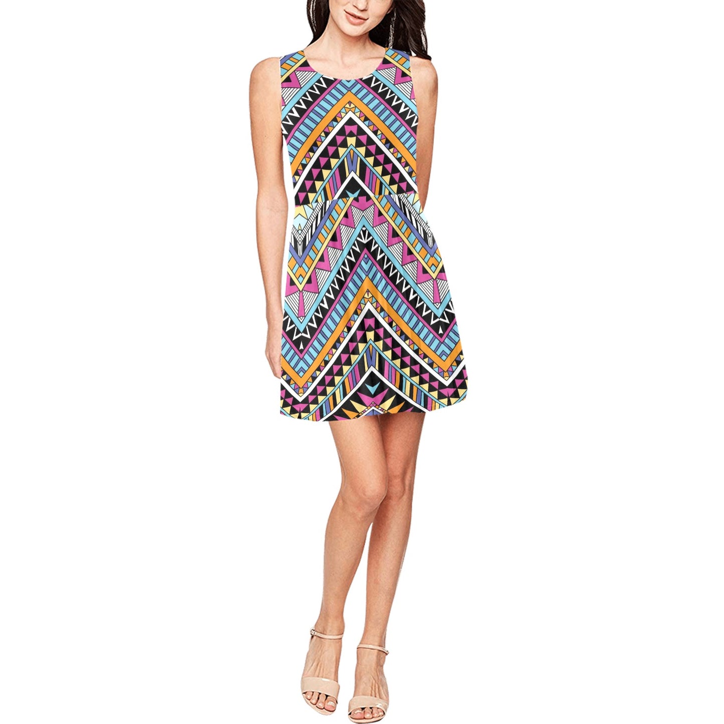 Multicolor zigzag Tribal Aztec Sleeveless Dress